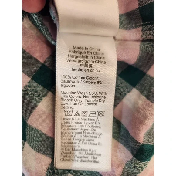 J.Crew Pink Green Gingham Ruffle Neck Cotton Sheer Peasant Blouse XL Flowy Boho - Picture 14 of 14